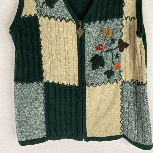 Allison Daley Cardigan Women’s Green Tan Sleeveless Fall Autumn Embroidered S - Picture 4 of 8